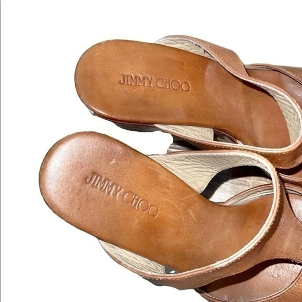 Jimmy Choo‎ Leather Pledge T-Strap Rope Platform Wedge Slide Espadrilles